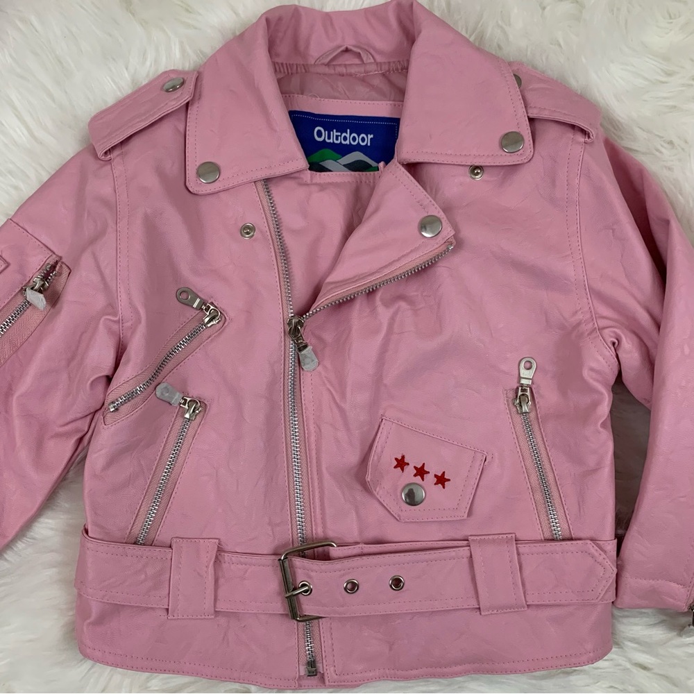 NEW Outdoor Habitat Pink Girls Biker Bomber Leather Jacket - Picture 3 of 13